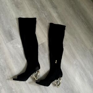 Chic Black Over-the-Knee Boots with Heart Heels